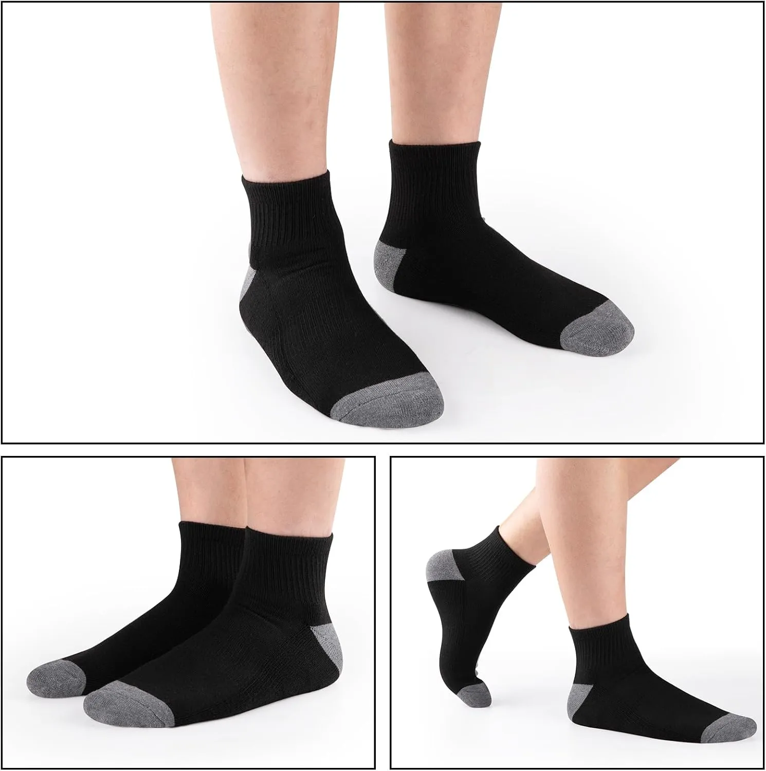COOVAN 12 Pairs Mens Cushion Ankle Socks Men 12 Pack Low Cut Comfort Breathable Casual Socks