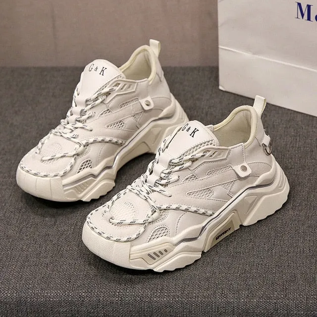 Designers Woman Platform Chunky Sneakers Fashion Women Shoes Lace Up Blue Casual Shoes Female Breathable Vulcanized Shoes 2020