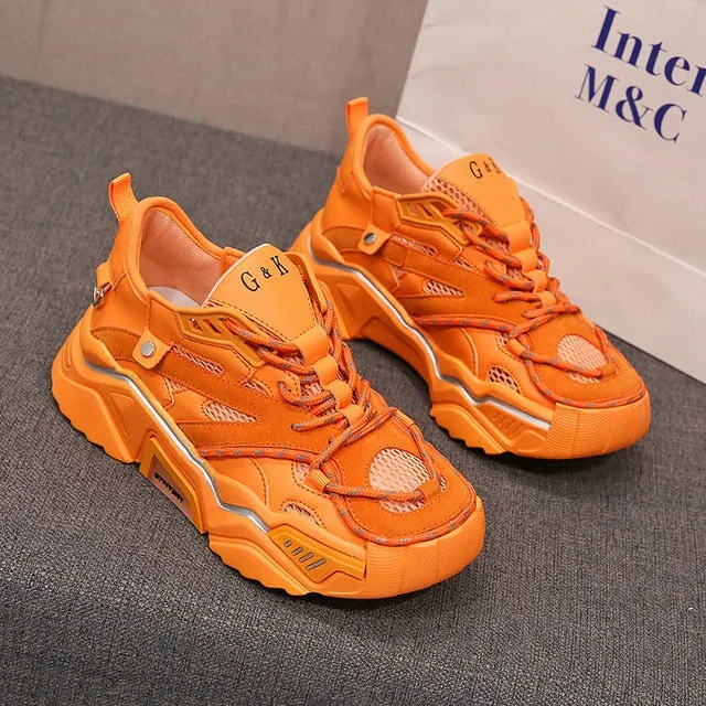 Designers Woman Platform Chunky Sneakers Fashion Women Shoes Lace Up Blue Casual Shoes Female Breathable Vulcanized Shoes 2020