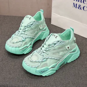 Designers Woman Platform Chunky Sneakers Fashion Women Shoes Lace Up Blue Casual Shoes Female Breathable Vulcanized Shoes 2020
