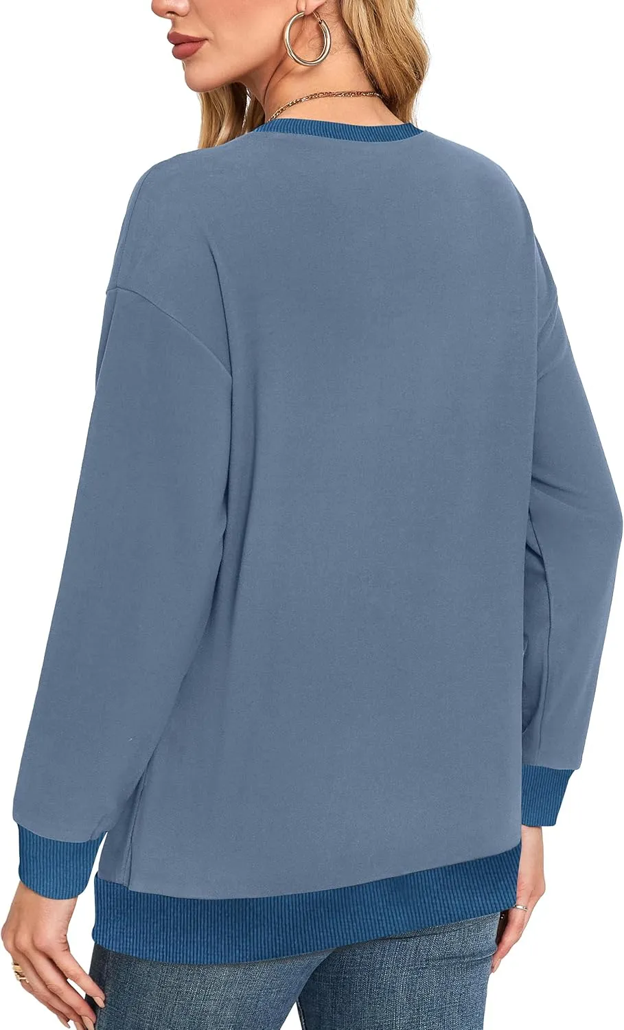 Desol Women Sweatshirt Winter Crewneck Long Sleeve Pullover Tops 2024 Casual Loose Color Block Ribbed Trim Outfits