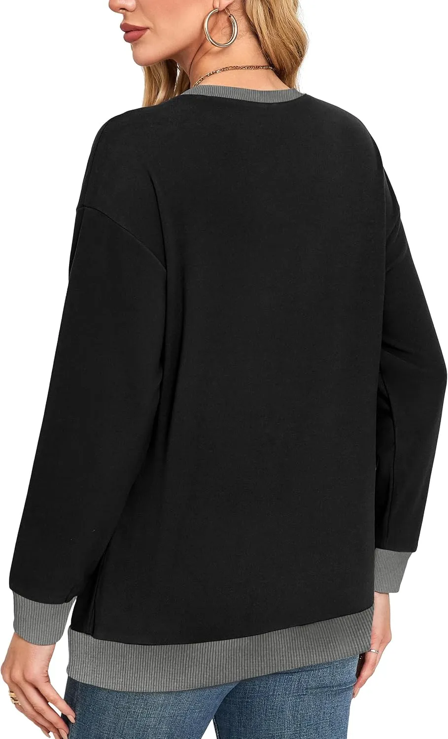 Desol Women Sweatshirt Winter Crewneck Long Sleeve Pullover Tops 2024 Casual Loose Color Block Ribbed Trim Outfits