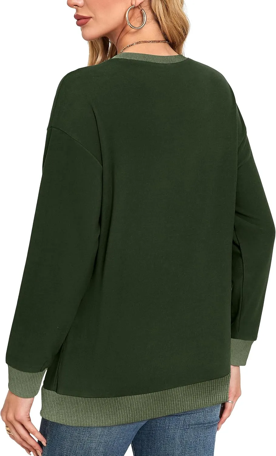Desol Women Sweatshirt Winter Crewneck Long Sleeve Pullover Tops 2024 Casual Loose Color Block Ribbed Trim Outfits