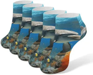 Dolphins Blue Low Cut Ankle Socks Athletic Socks For Women Performance Cushioned Comfort Sock For Men And Children