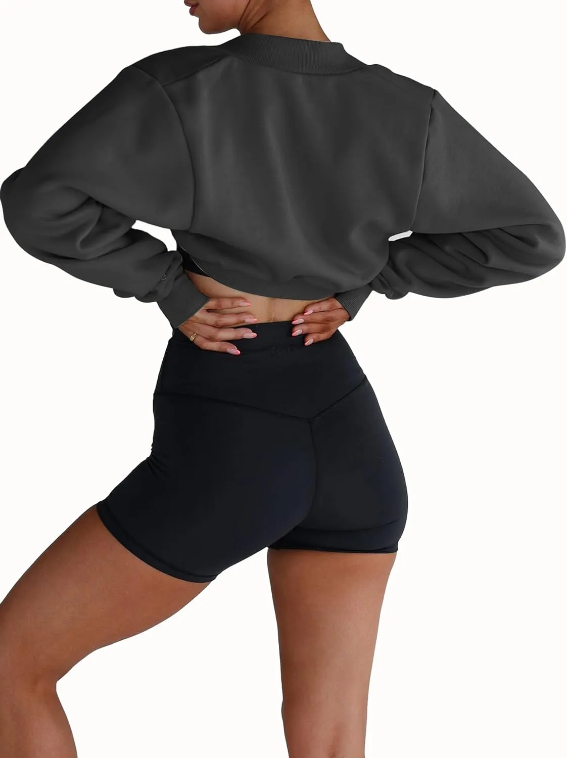 Famulily Womens Workout Shrug Long Sleeve Open Front Shrug Cropped Cardigans Trendy Bolero Sweatshirt with Thumb Holes