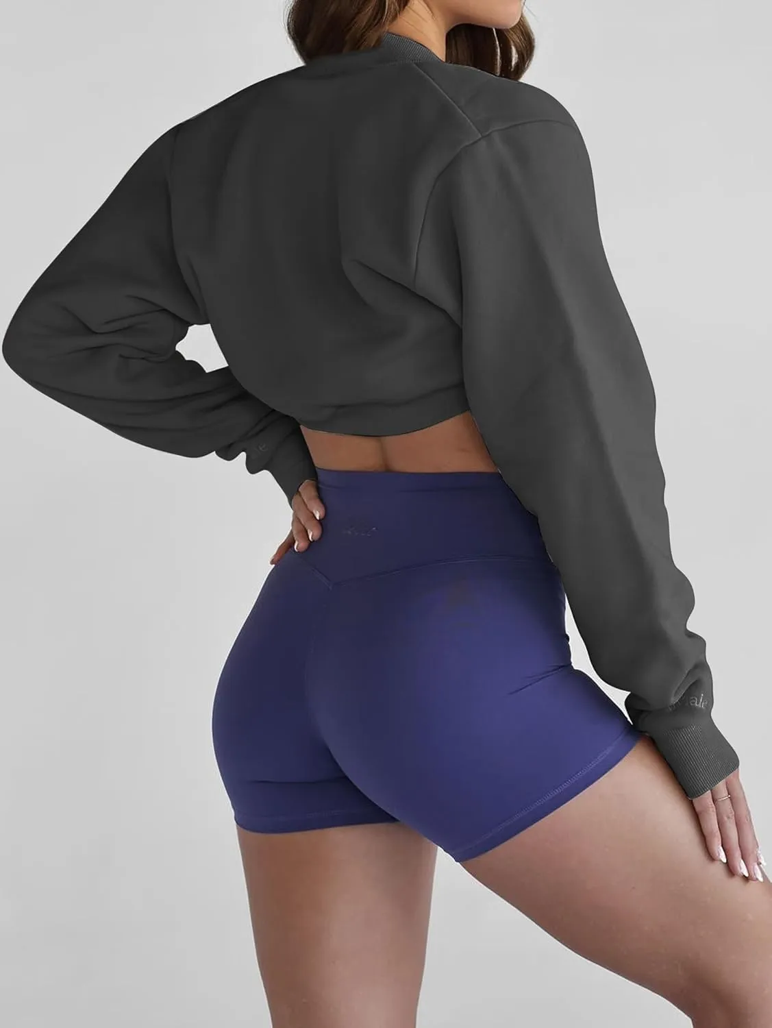Famulily Womens Workout Shrug Long Sleeve Open Front Shrug Cropped Cardigans Trendy Bolero Sweatshirt with Thumb Holes