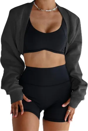 Famulily Womens Workout Shrug Long Sleeve Open Front Shrug Cropped Cardigans Trendy Bolero Sweatshirt with Thumb Holes
