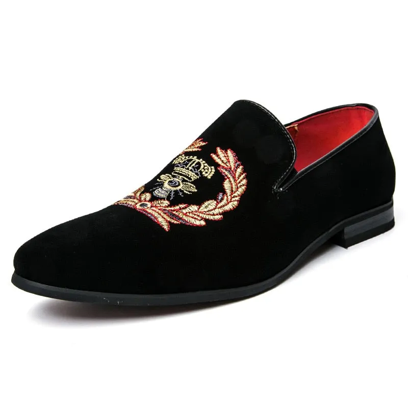 Fashion Suede Leather Embroidery Loafers | CATICA Couture