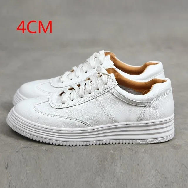 Fashion White Split Leather Women Chunky Sneakers White Shoes