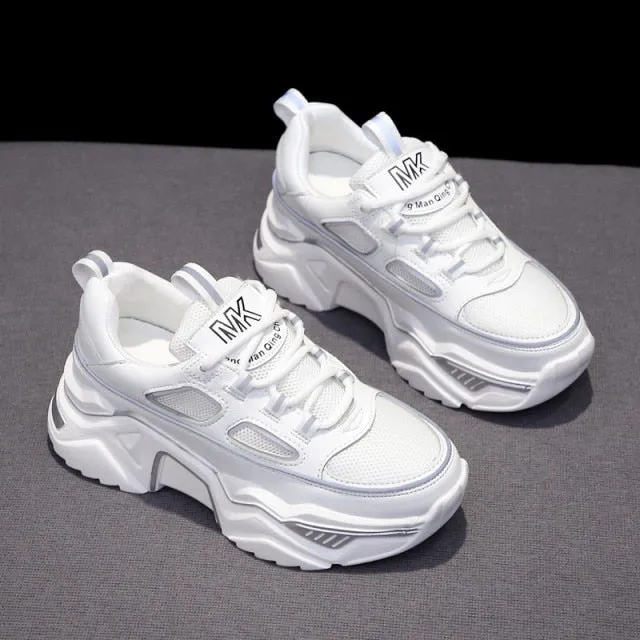 flowersverse Women Sneakers White Black Designer Shoes Woman Autumn Winter Chunky Sneakers Fashion Light Dad Shoes Ladies Platform Footwear