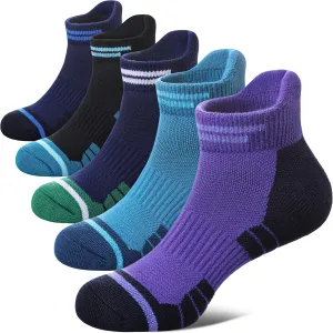 FNOVCO Ankle Socks for Women, Athletic Comfort Cotton Thick Cushioned Running Hiking Socks 5 Pairs