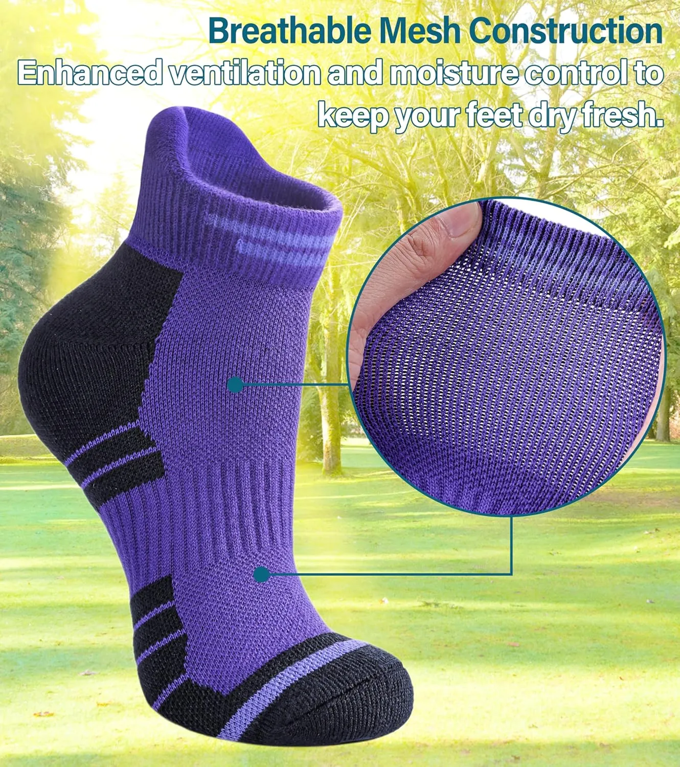 FNOVCO Ankle Socks for Women, Athletic Comfort Cotton Thick Cushioned Running Hiking Socks 5 Pairs