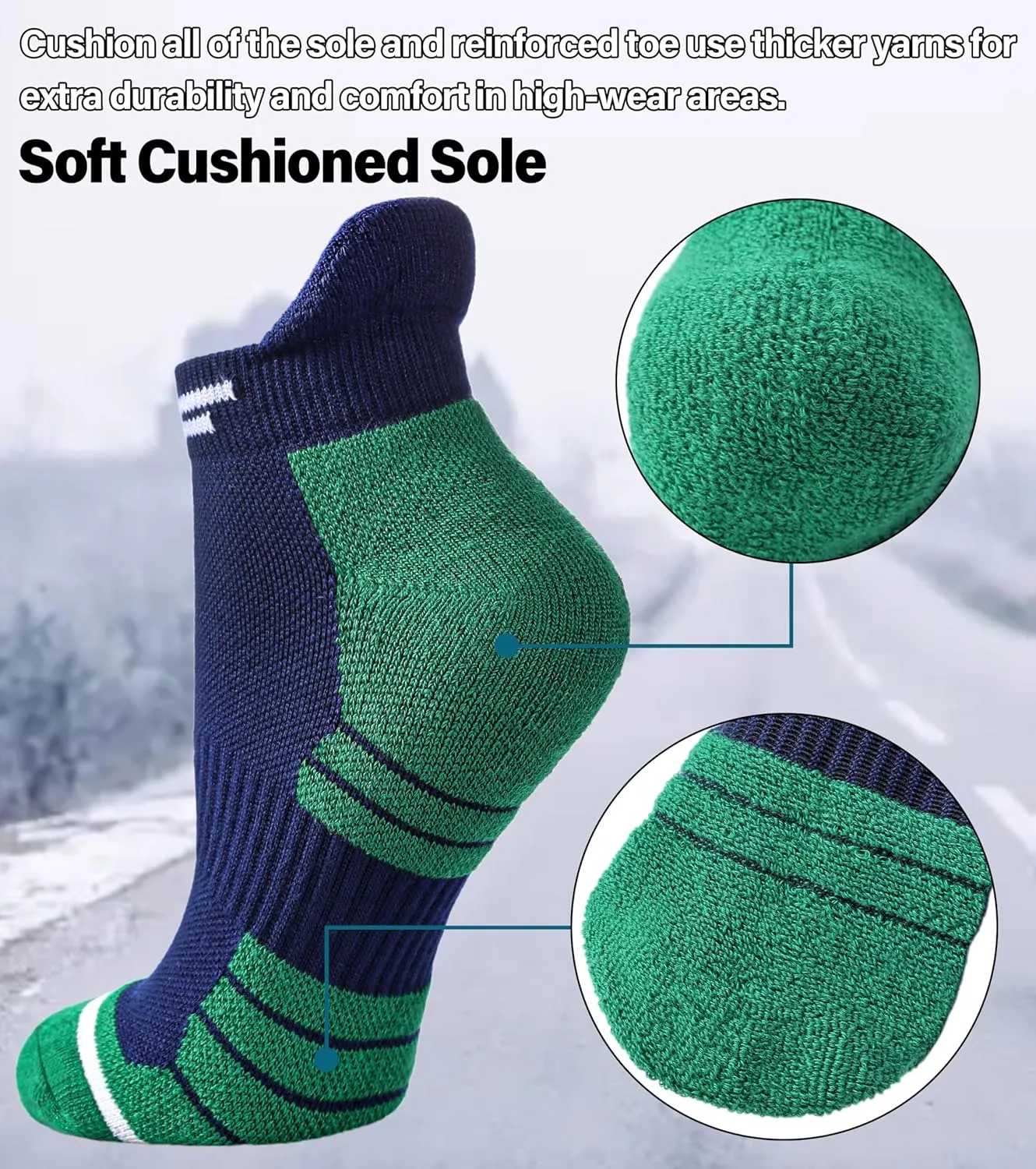 FNOVCO Ankle Socks for Women, Athletic Comfort Cotton Thick Cushioned Running Hiking Socks 5 Pairs