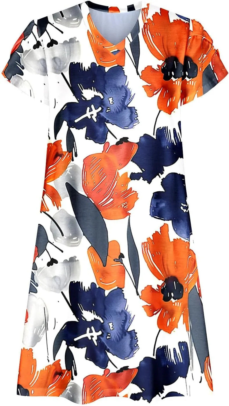 Funny Printed Summer Sundress Women Fashion Comfy Retro Style Skirt Short Sleeve High Waisted Crewneck Women Dress