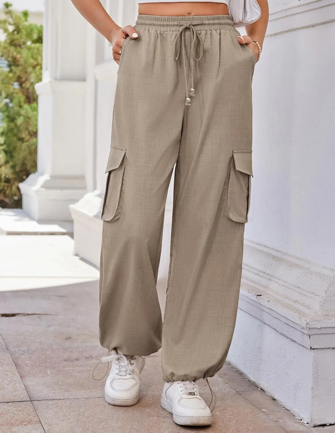 GRACE KARIN Women's High Waisted Cargo Pants 2025 Wide Leg Lounge Palazzo Trousers Summer Hiking Work Pants with Pockets