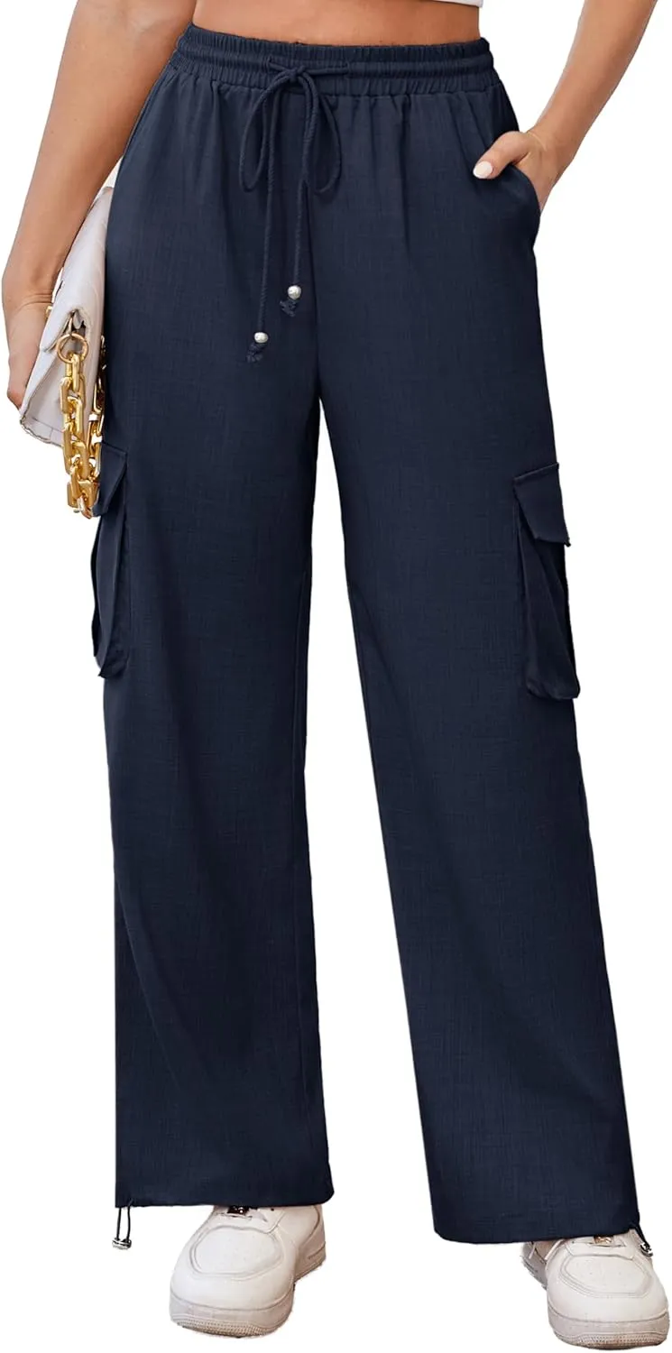 GRACE KARIN Women's High Waisted Cargo Pants 2025 Wide Leg Lounge Palazzo Trousers Summer Hiking Work Pants with Pockets