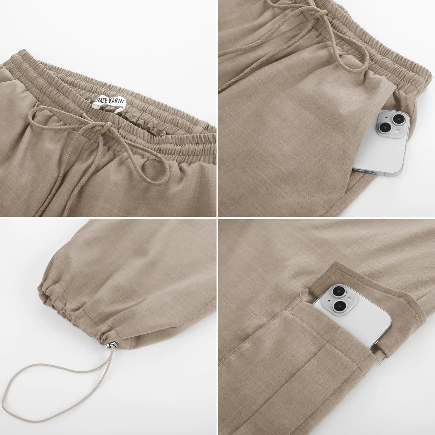 GRACE KARIN Women's High Waisted Cargo Pants 2025 Wide Leg Lounge Palazzo Trousers Summer Hiking Work Pants with Pockets
