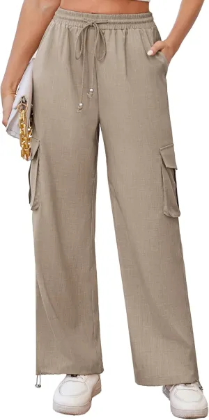 GRACE KARIN Women's High Waisted Cargo Pants 2025 Wide Leg Lounge Palazzo Trousers Summer Hiking Work Pants with Pockets