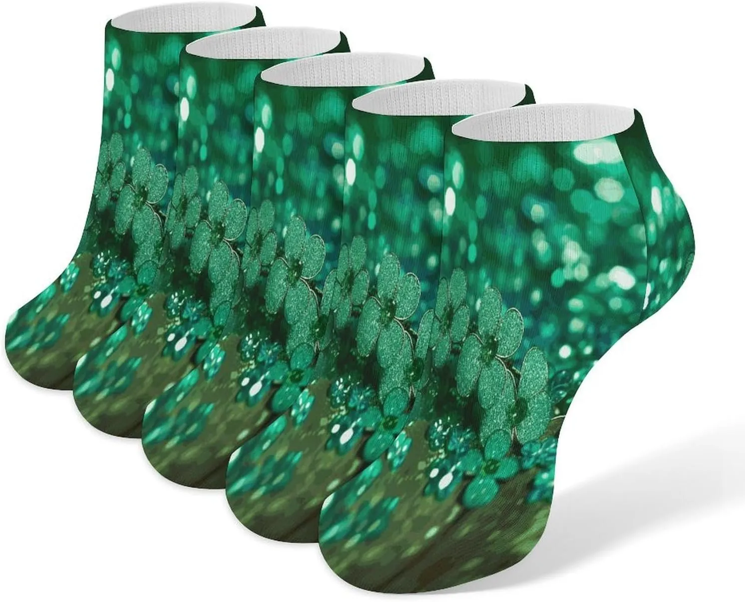 Green Sparkly Spring 5 Pairs Ankle Socks Comfort Athletic Socks Low Cut Breathable Casual Sock for Unisex
