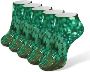 Green Sparkly Spring 5 Pairs Ankle Socks Comfort Athletic Socks Low Cut Breathable Casual Sock for Unisex