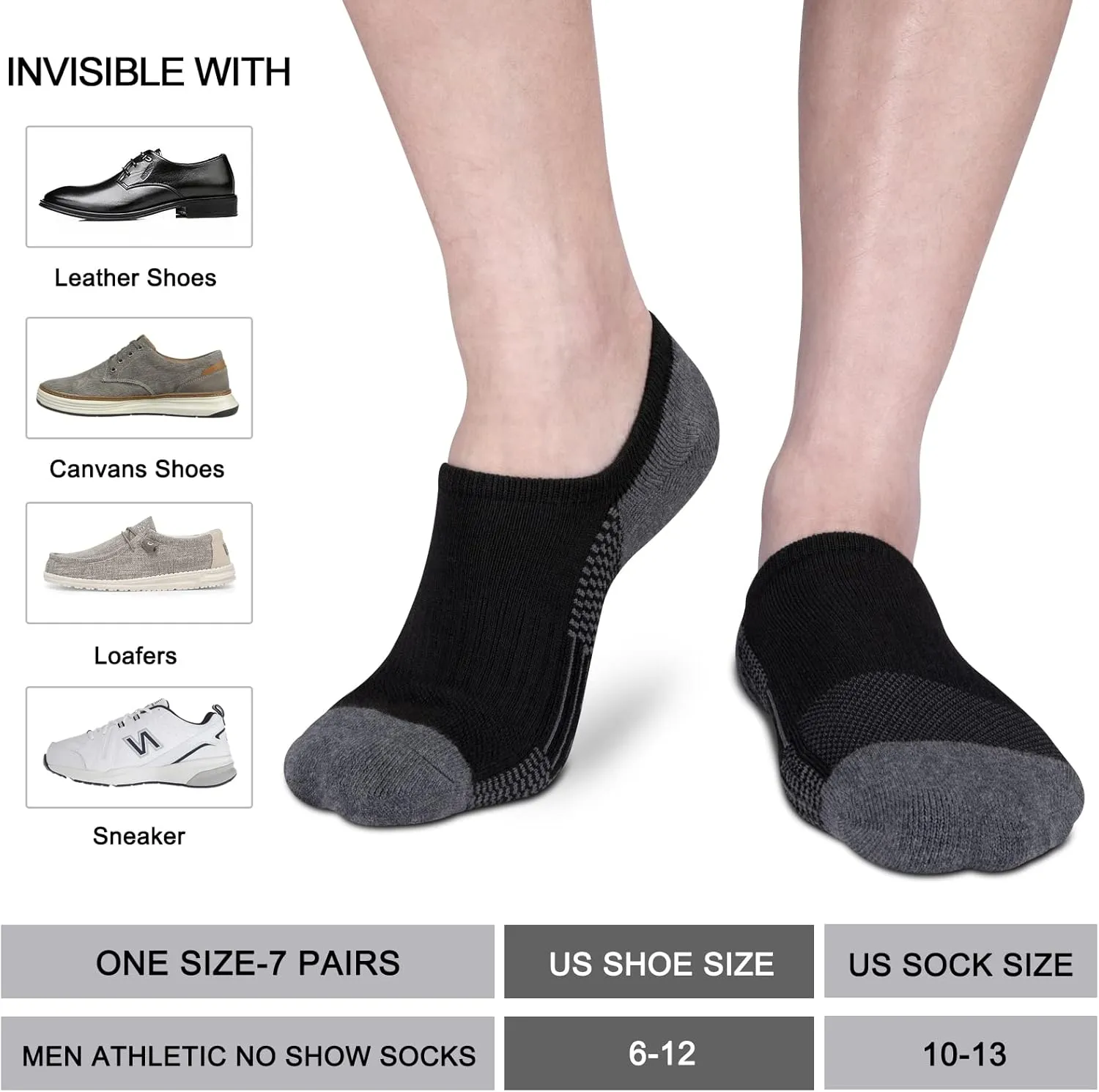 Heatuff No Show Cushioned Socks Men, Low Cut Athletic Socks for Men, Non Slip Inisible Socks(7 pairs).