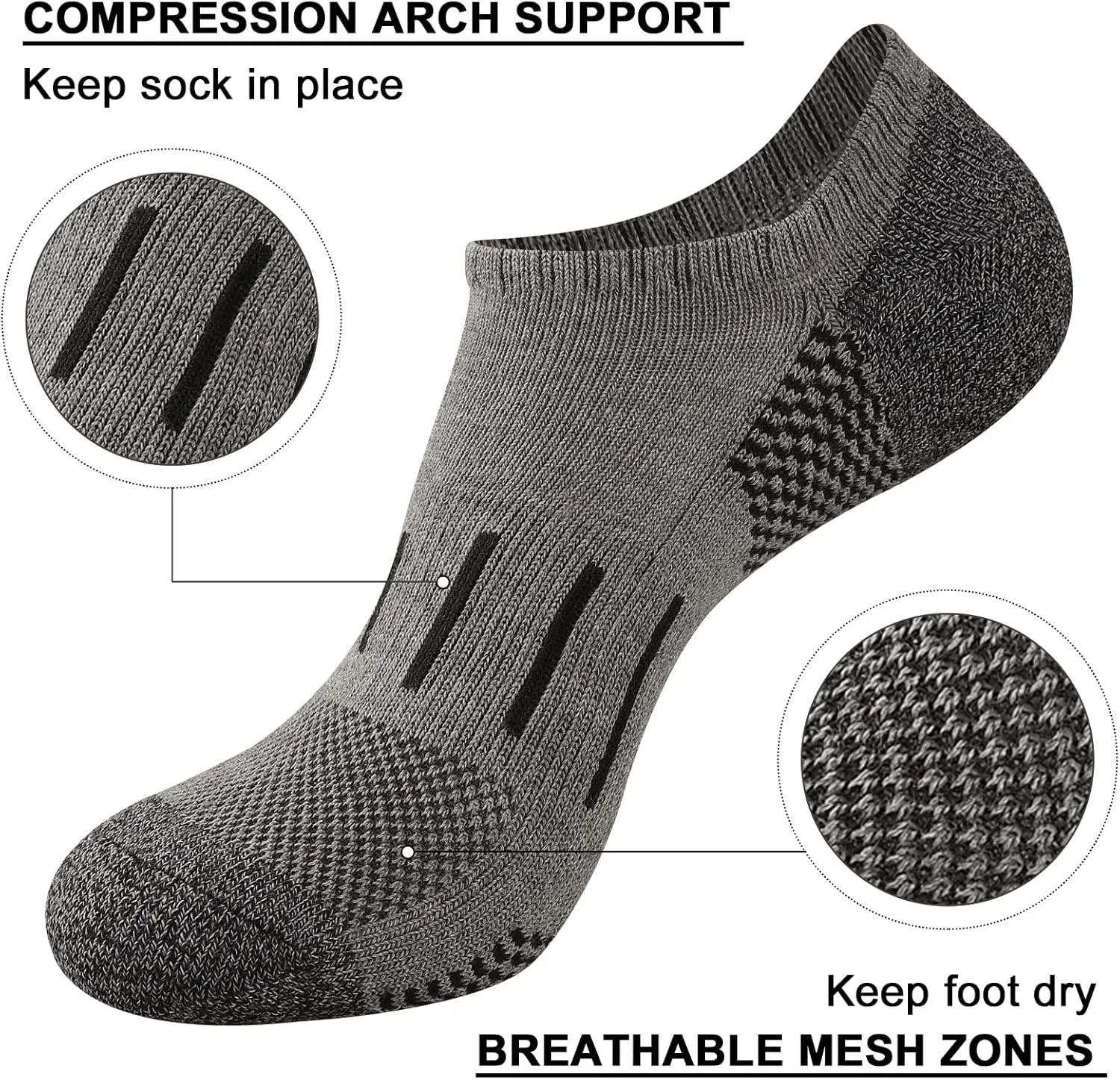 Heatuff No Show Socks Men 7 Pairs Low Cut Athletic Cushion Non Slip Breathable Socks