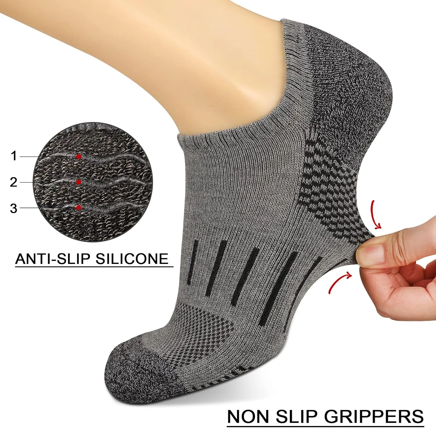 Heatuff No Show Socks Men 7 Pairs Low Cut Athletic Cushion Non Slip Breathable Socks
