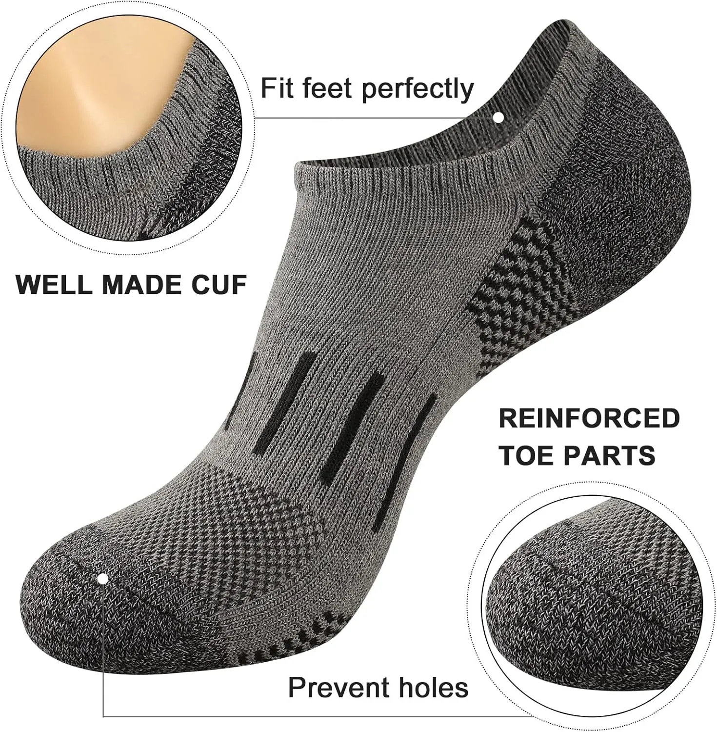 Heatuff No Show Socks Men 7 Pairs Low Cut Athletic Cushion Non Slip Breathable Socks
