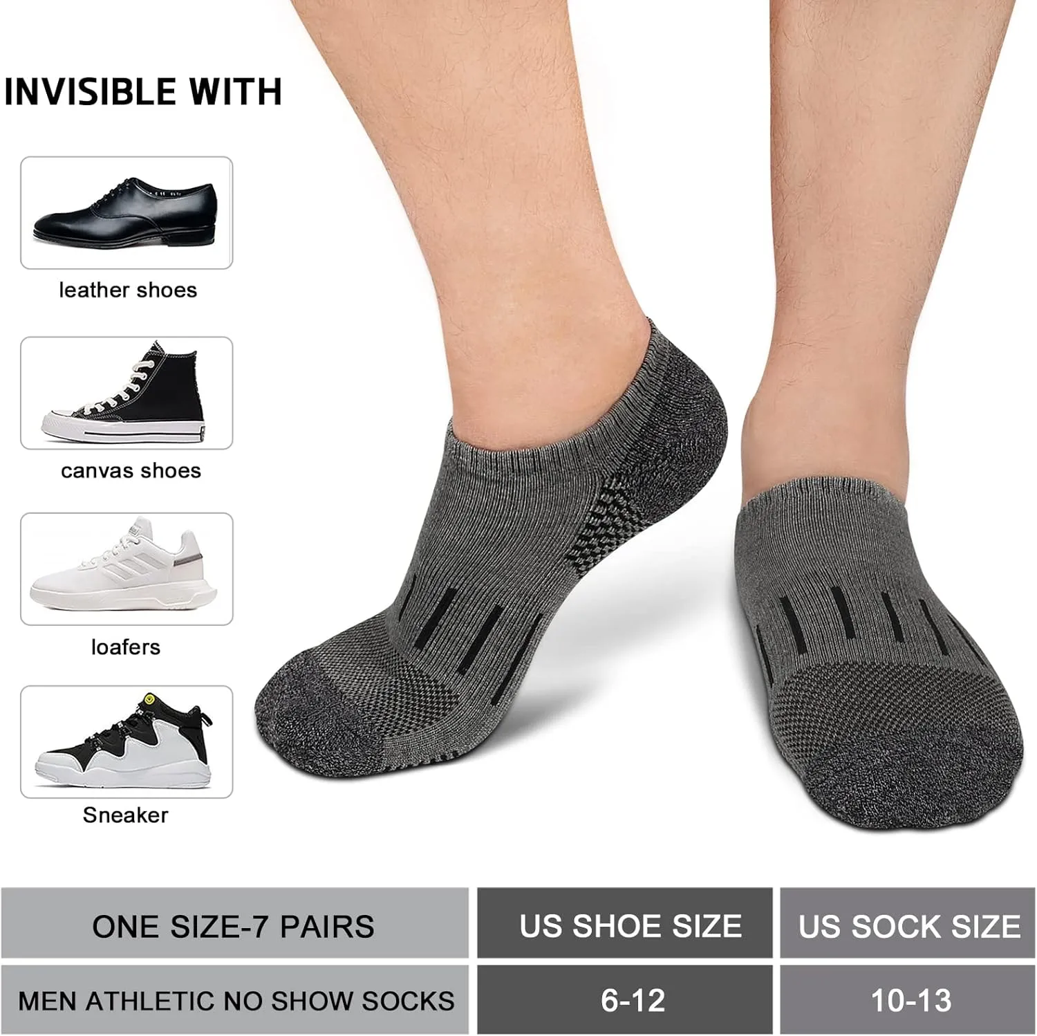 Heatuff No Show Socks Men 7 Pairs Low Cut Athletic Cushion Non Slip Breathable Socks
