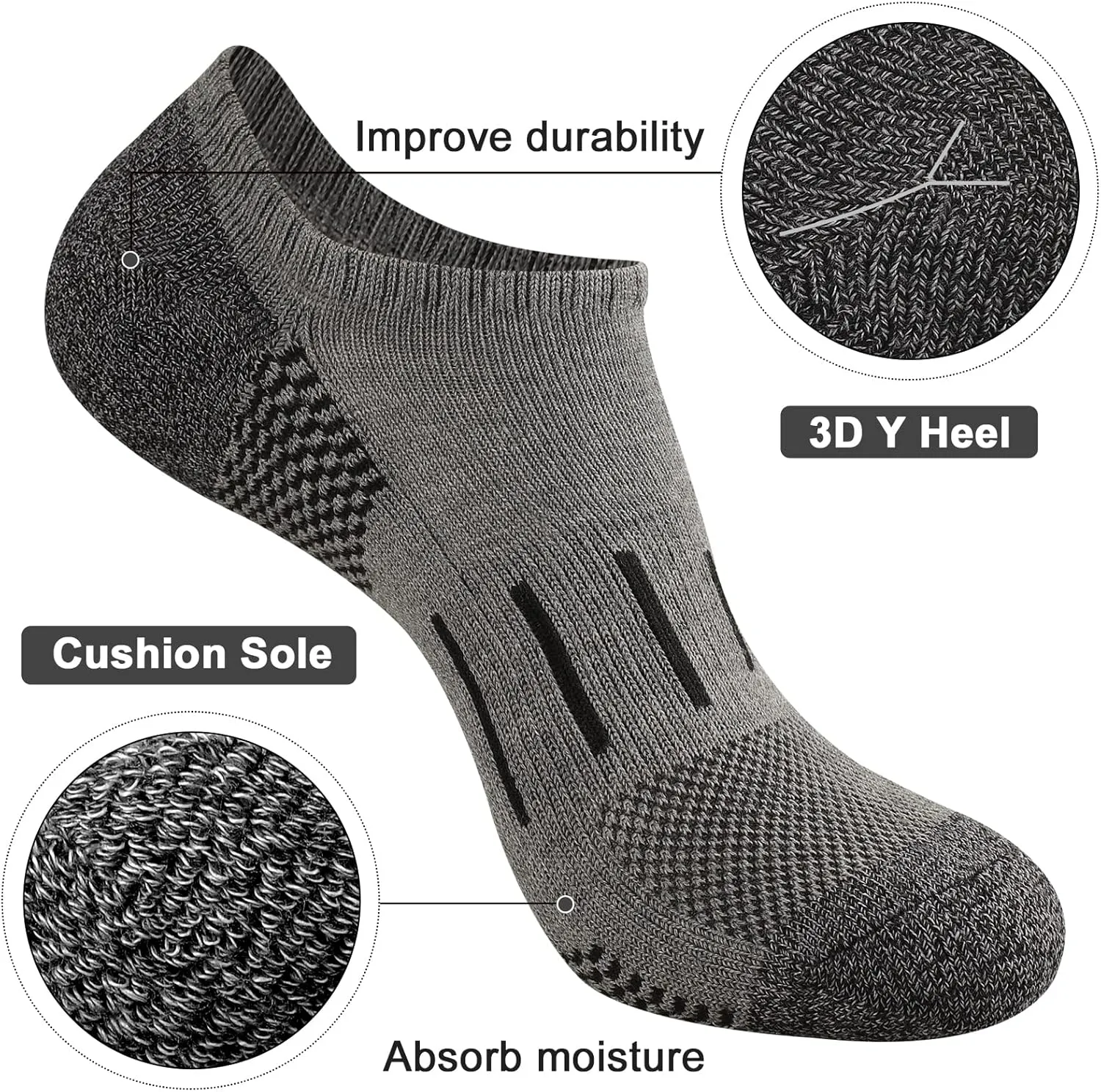 Heatuff No Show Socks Men 7 Pairs Low Cut Athletic Cushion Non Slip Breathable Socks