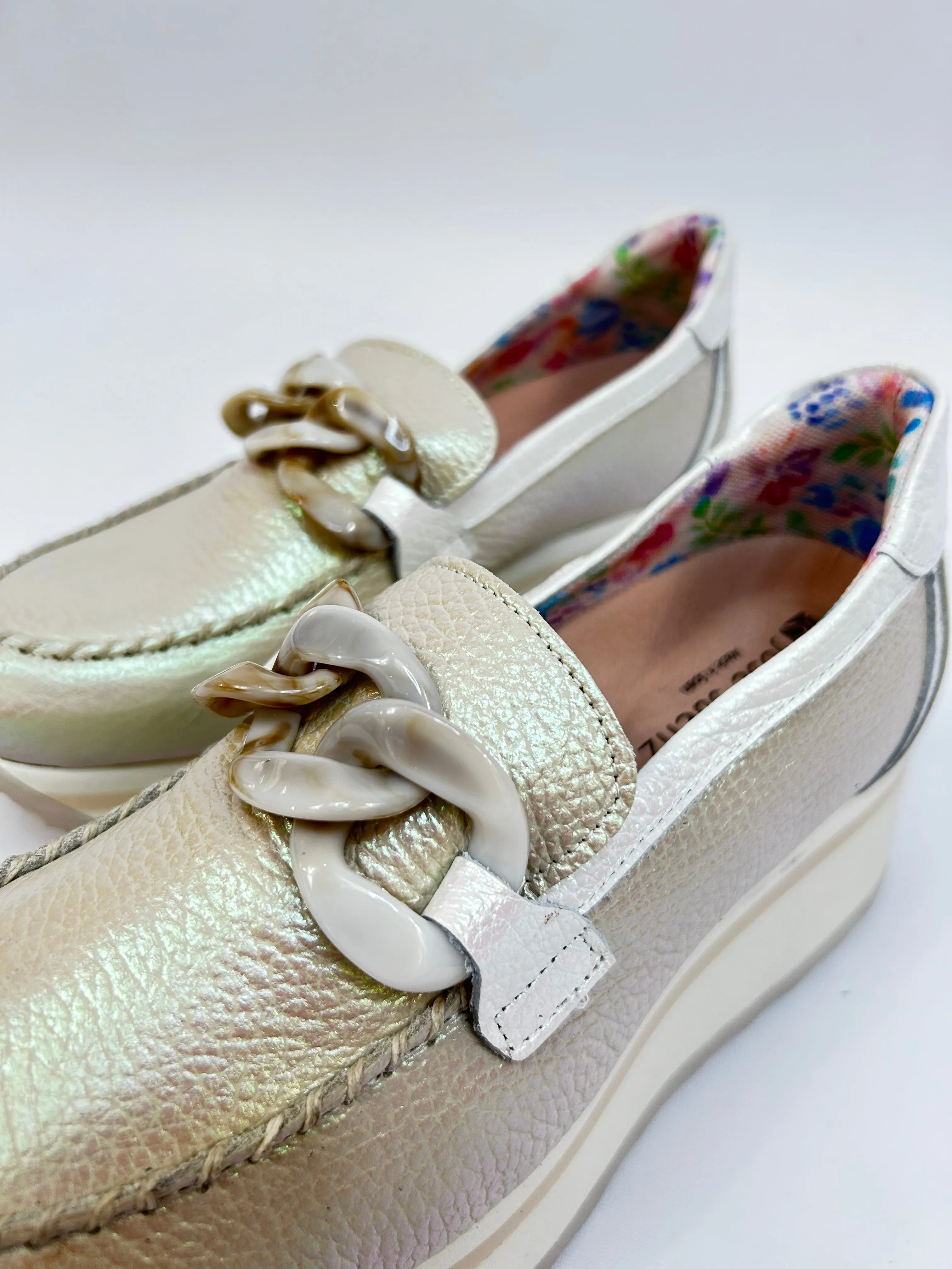 JOSE SAENZ Two-Tone Iridescent Buckle Loafers