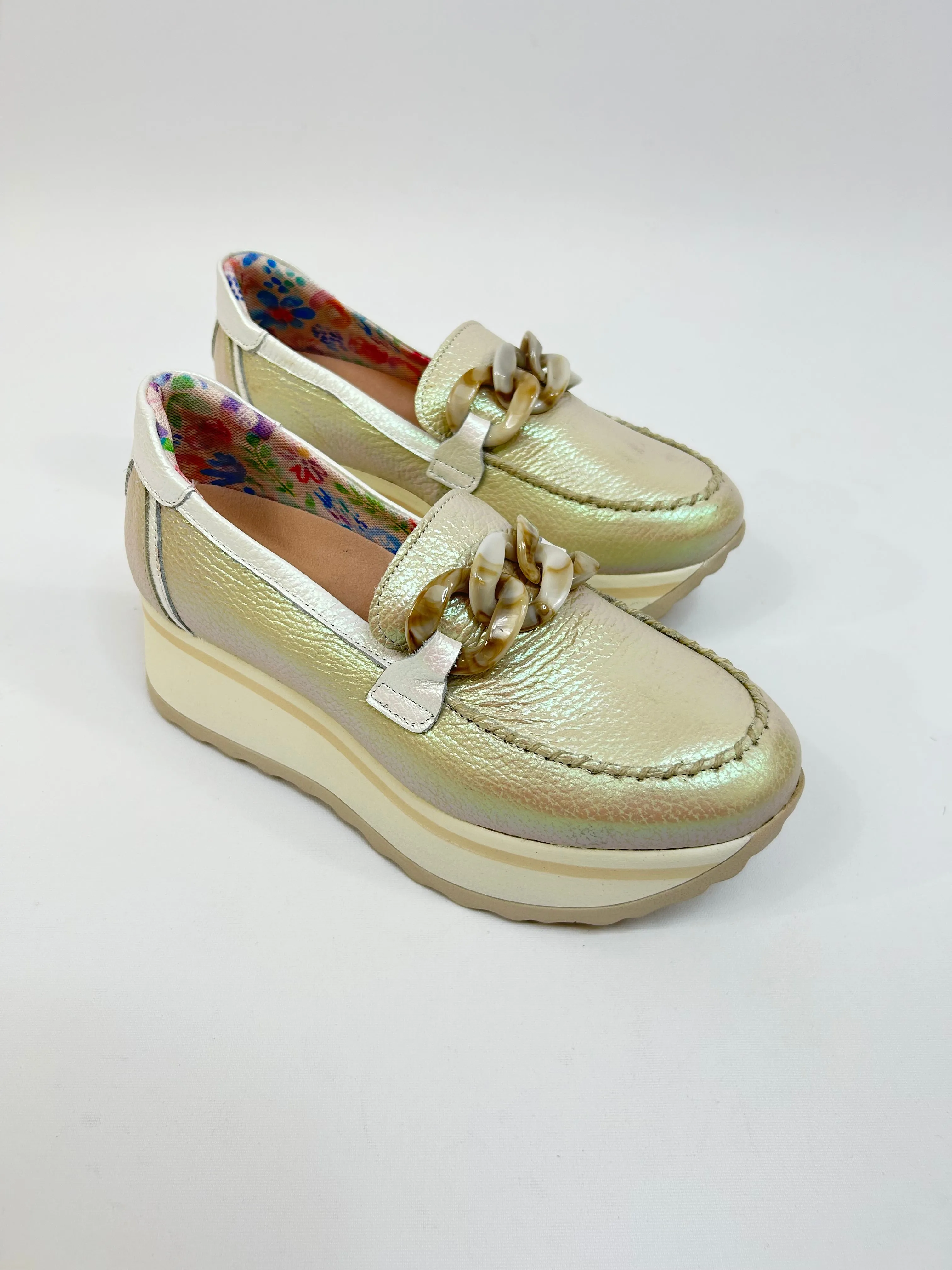 JOSE SAENZ Two-Tone Iridescent Buckle Loafers