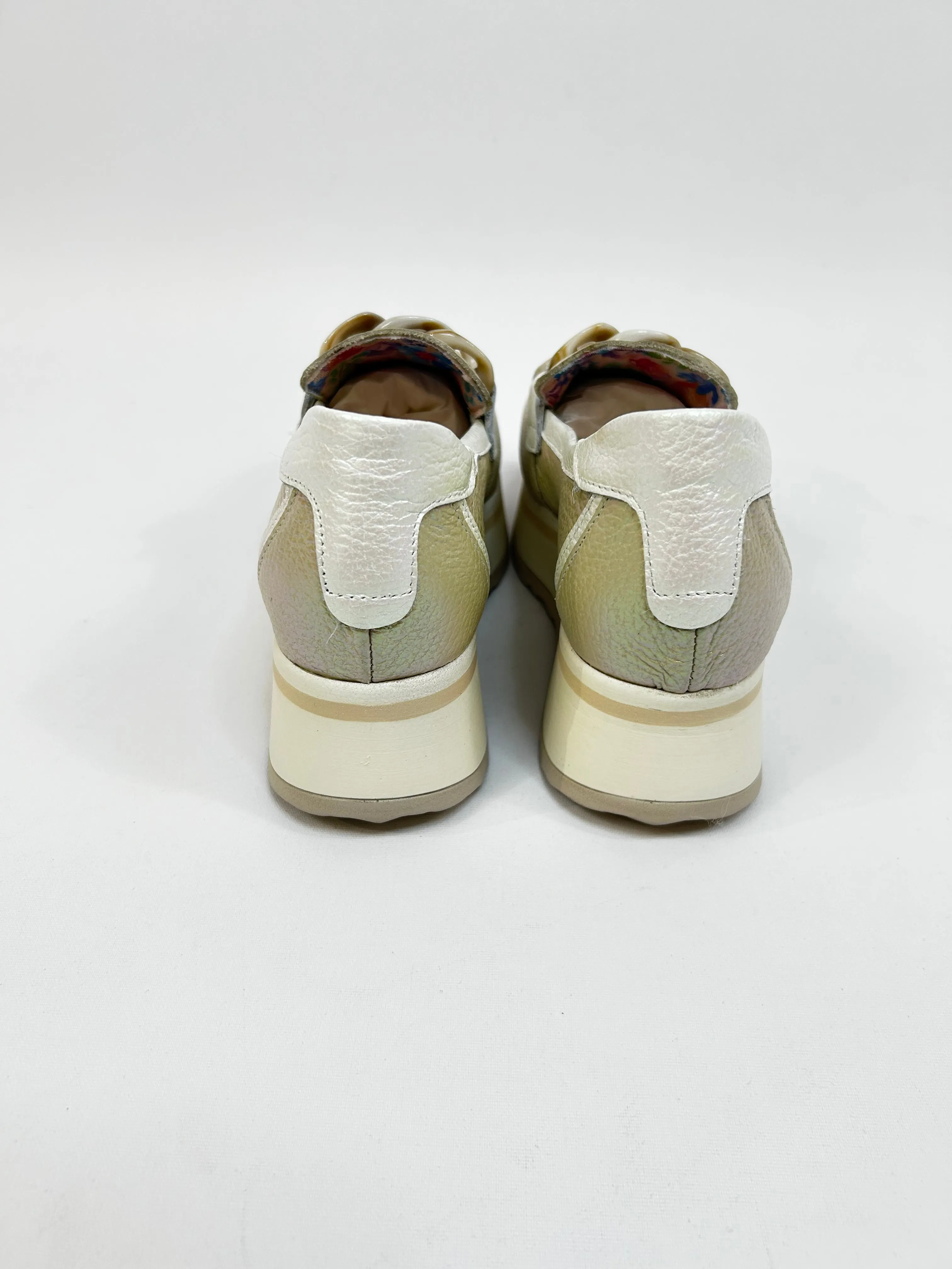 JOSE SAENZ Two-Tone Iridescent Buckle Loafers