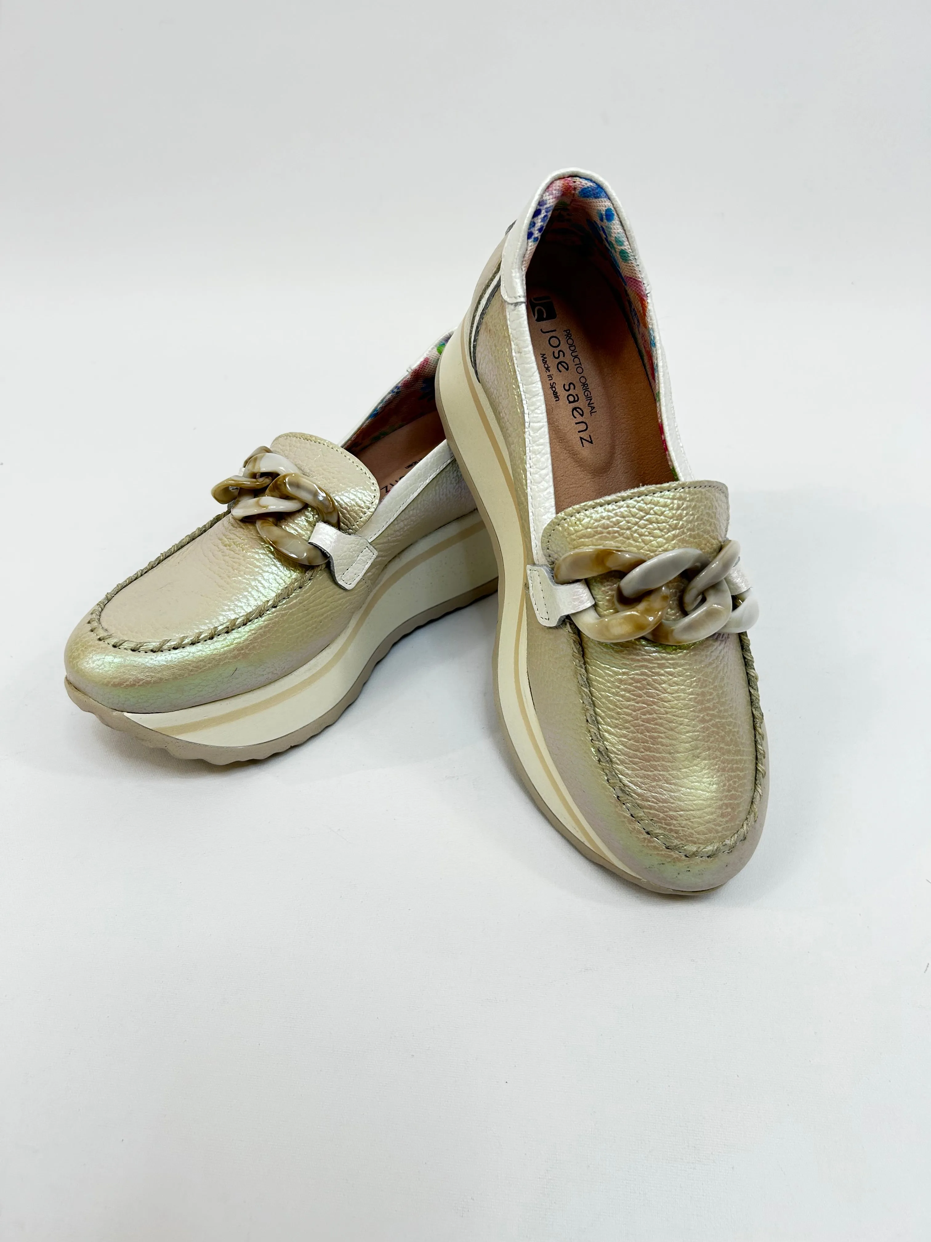 JOSE SAENZ Two-Tone Iridescent Buckle Loafers