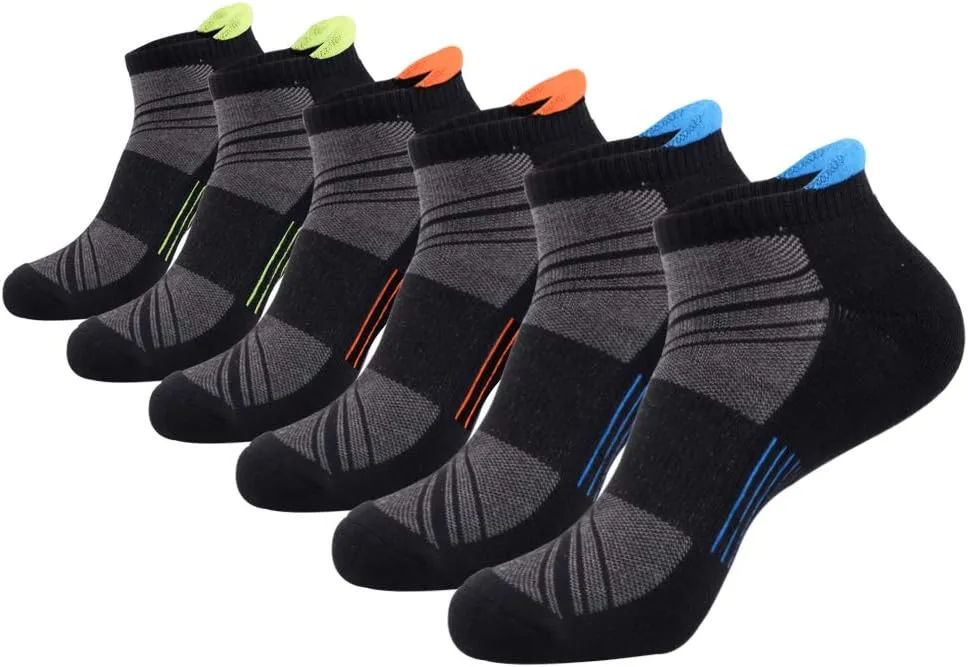 JOYNÉE Mens Ankle Low Cut Athletic Tab Socks for Men Sport Comfort Cushion Sock 6 Pack