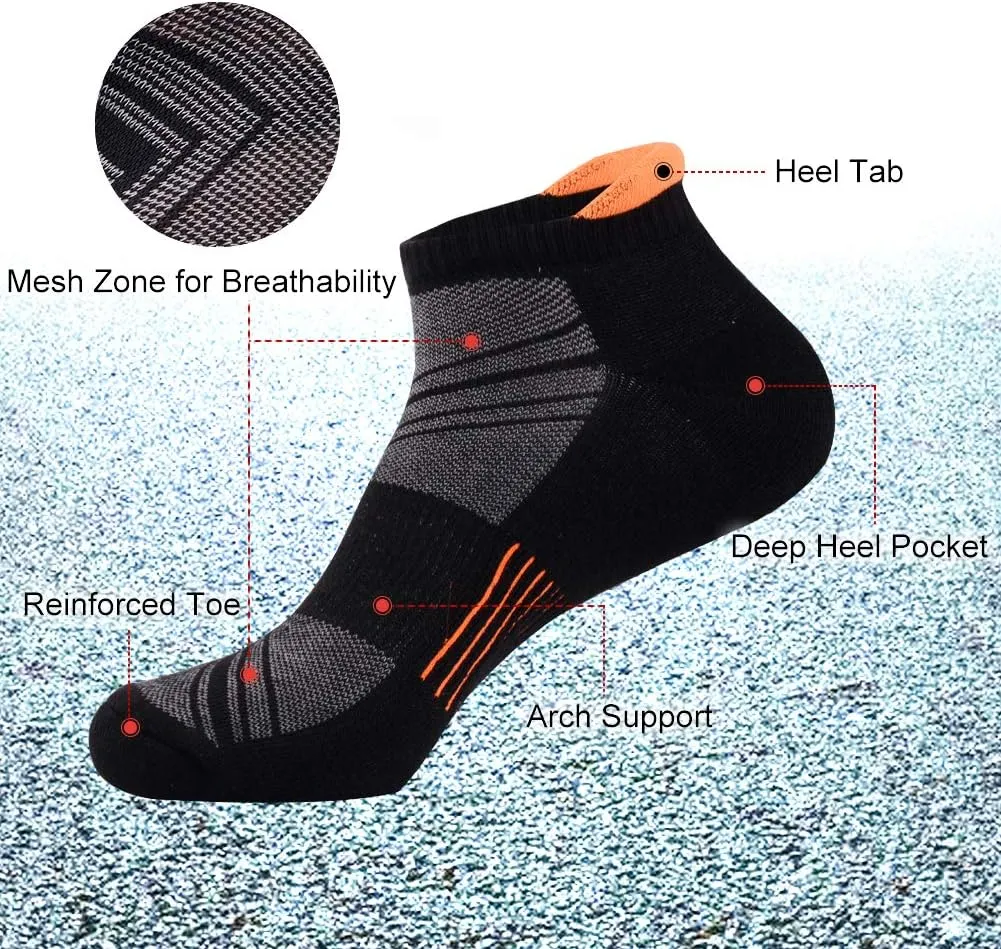JOYNÉE Mens Ankle Low Cut Athletic Tab Socks for Men Sport Comfort Cushion Sock 6 Pack