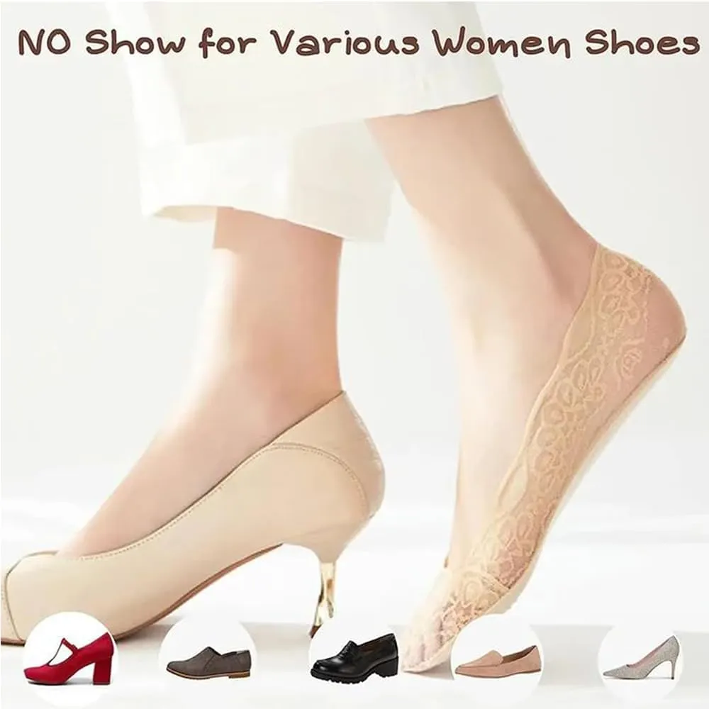 Lace No Show Liner Socks for Women, Women's Lace Casual No Show Non-skid Boat Socks