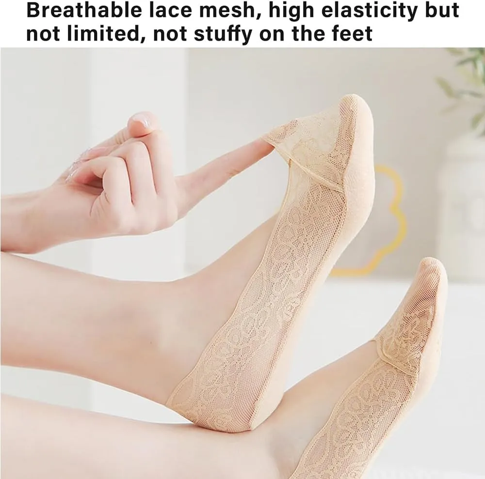 Lace No Show Liner Socks for Women, Women's Lace Casual No Show Non-skid Boat Socks