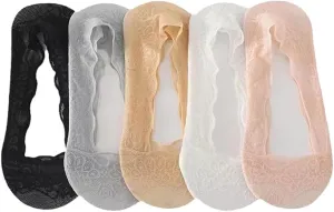 Lace No Show Liner Socks for Women, Women's Lace Casual No Show Non-skid Boat Socks