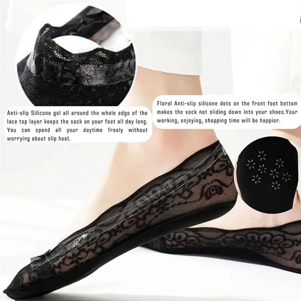 Lace No Show Liner Socks for Women, Women's Lace Casual No Show Non-skid Boat Socks