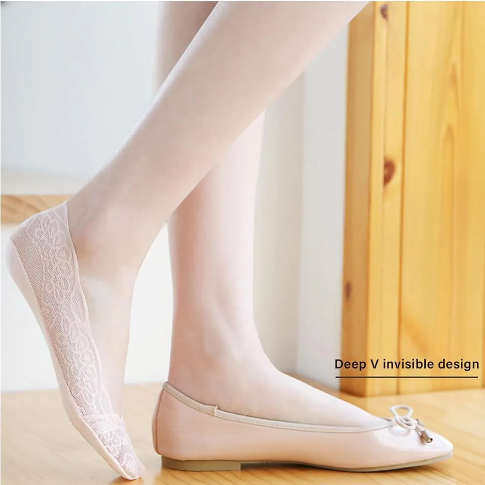 Lace No Show Liner Socks for Women, Women's Lace Casual No Show Non-skid Boat Socks