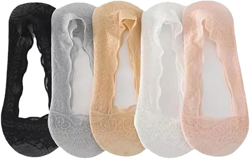 Lace No Show Liner Socks for Women, Women's Lace Casual No Show Non-skid Boat Socks