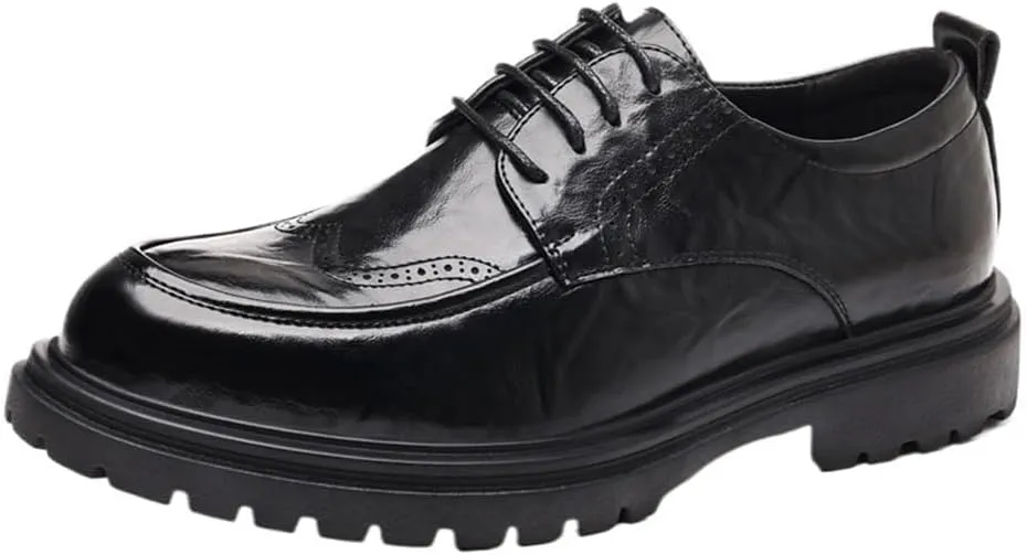 Leather Business Oxford Dress Platform Shoes for Men Formal Comfortable Loafers Lace Up Round Toe Non Slip Wedding Office Tuxedo
