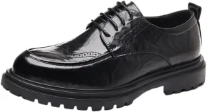 Leather Business Oxford Dress Platform Shoes for Men Formal Comfortable Loafers Lace Up Round Toe Non Slip Wedding Office Tuxedo