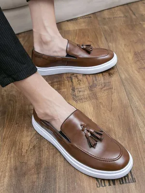 Leather Men Sneakers Luxury Slip-on Boat Shoes Thick Sole Dress Shoes for Men   X4415827