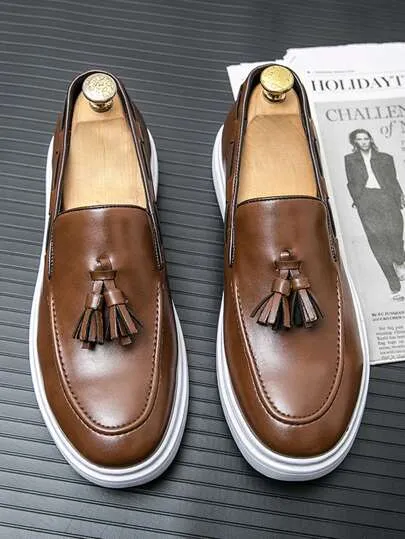 Leather Men Sneakers Luxury Slip-on Boat Shoes Thick Sole Dress Shoes for Men   X4415827
