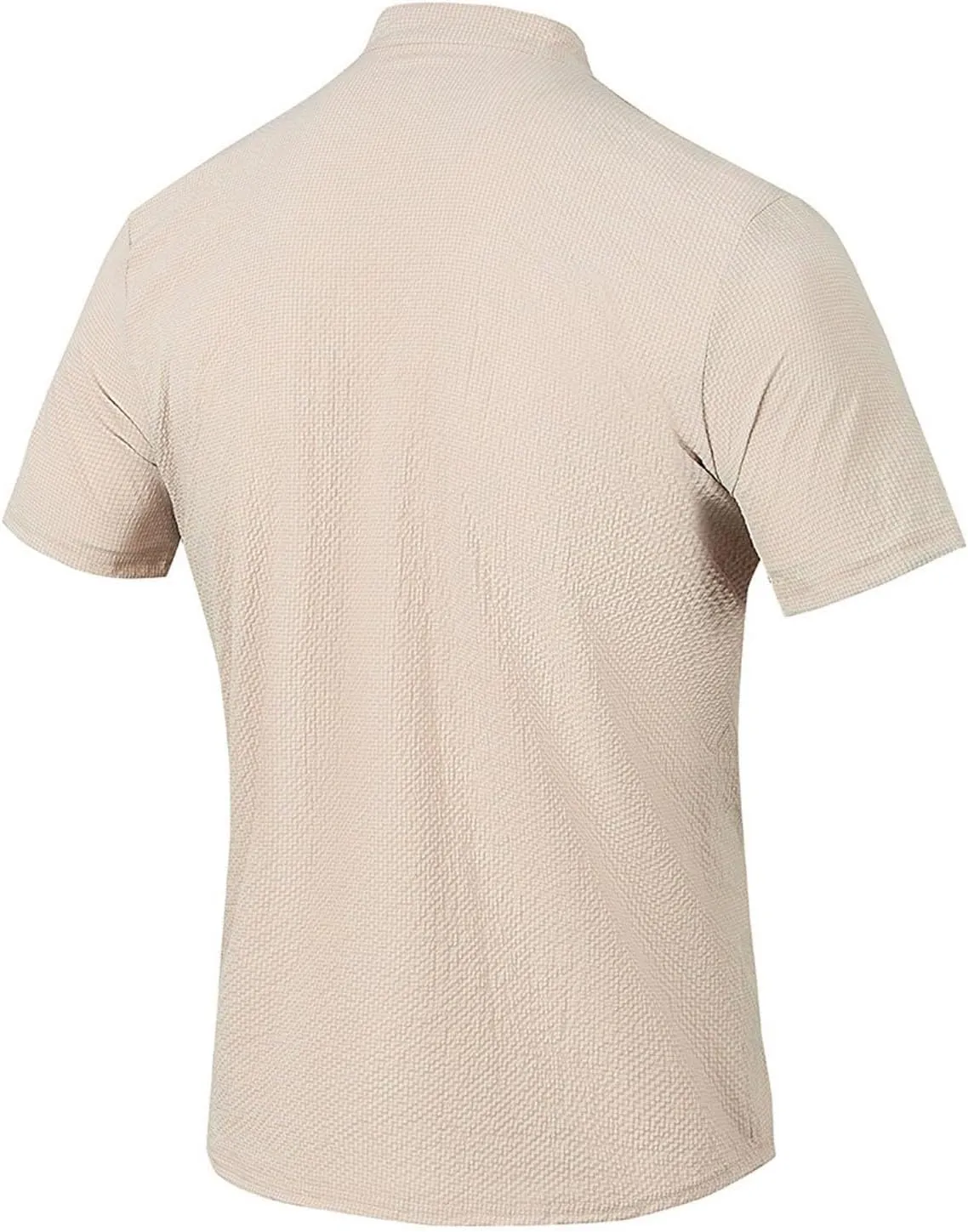 Linen Shirts Men's Novelty Short Sleeve Mock Neck Henley Shirt Casual Summer Baggy Cotton Basic Tee Top with Pocket