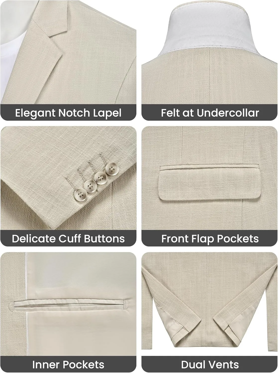 MAGE MALE Men's 2 Piece Linen Suits Set Casual Lightweight Blazer Jacket and Pants for Wedding Business Prom