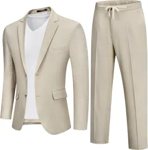 MAGE MALE Men's 2 Piece Linen Suits Set Casual Lightweight Blazer Jacket and Pants for Wedding Business Prom