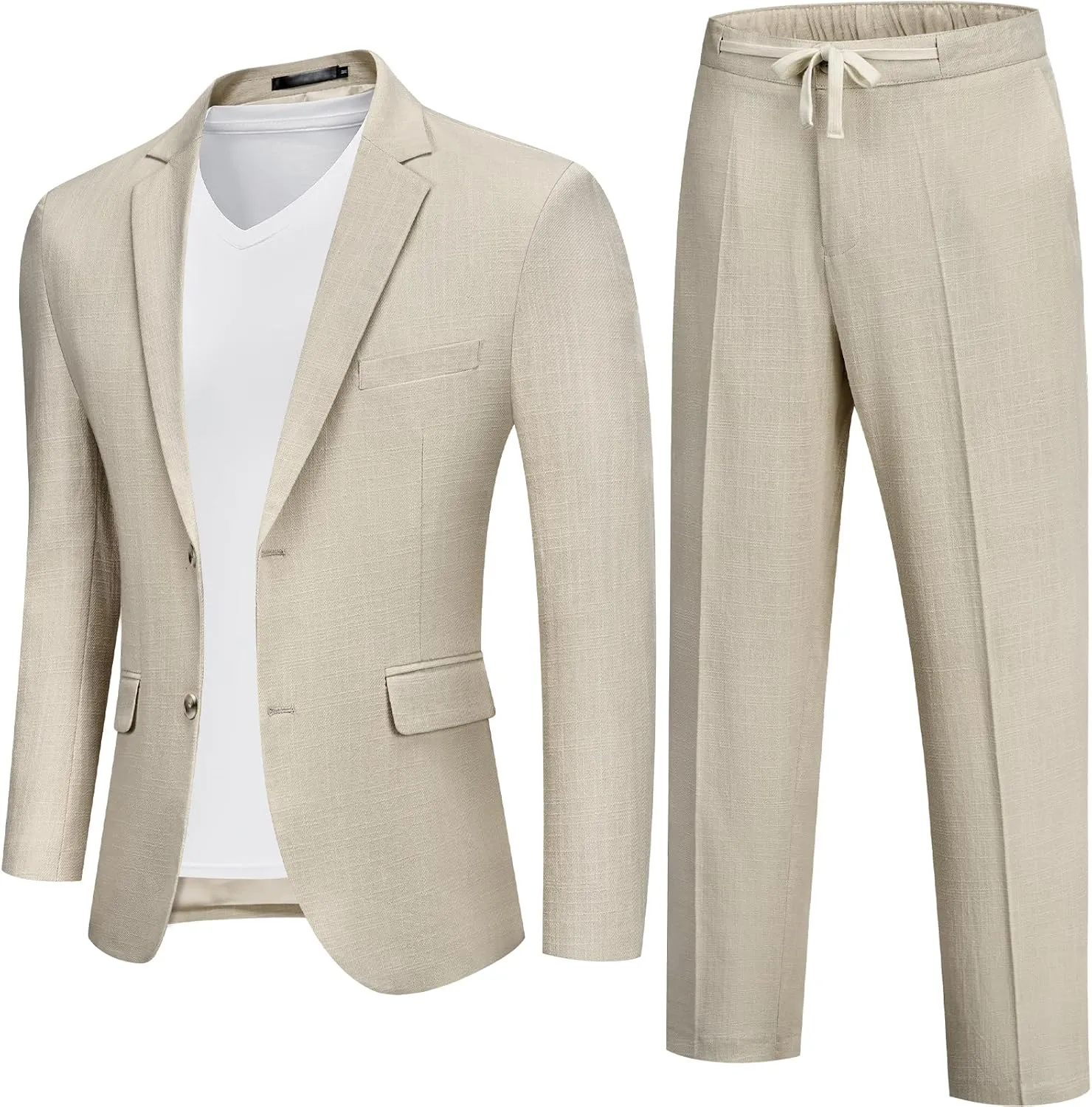 MAGE MALE Men's 2 Piece Linen Suits Set Casual Lightweight Blazer Jacket and Pants for Wedding Business Prom